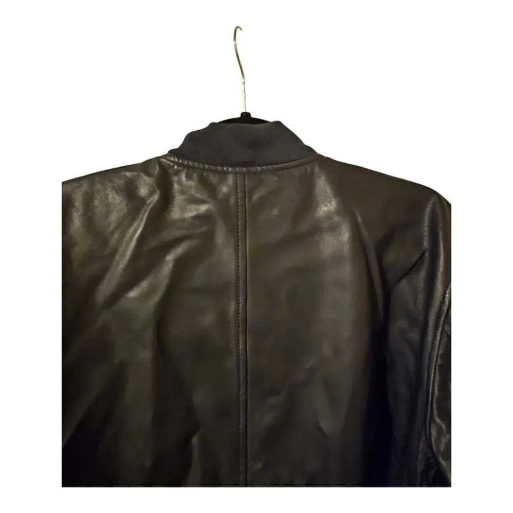 NWT‎ LAUREN RALPH LAUREN Dark Navy Stretch Leather Bomber Jacket - Size Large